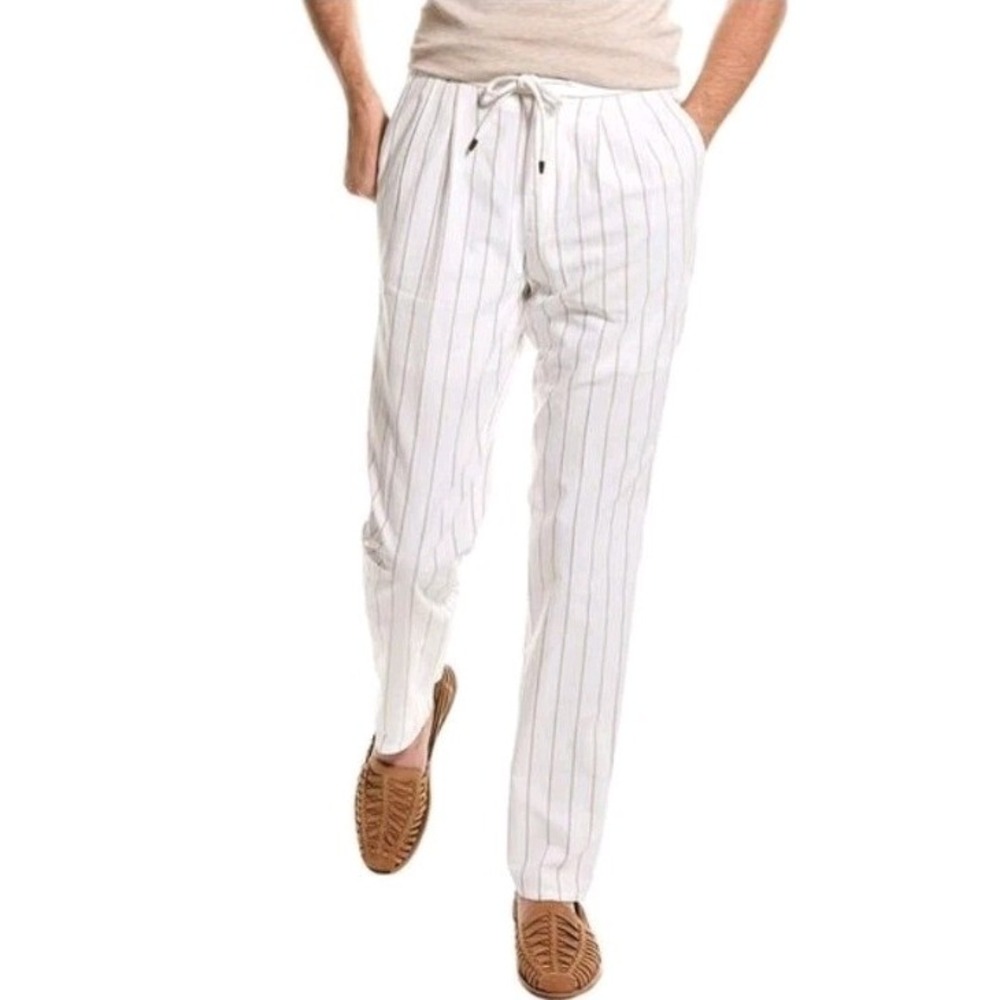 Brunello Cucinelli Striped Cotton Pants Men's Size IT 50 US 34 Drawstring Beach